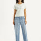 Women's Light Blue Baggy Loose Fit Carpenter Mid Rise Jeans - Front View