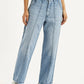 Women's Light Blue Baggy Loose Fit Carpenter Mid Rise Jeans - Front View