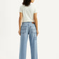 Women's Light Blue Baggy Loose Fit Carpenter Mid Rise Jeans - Back View