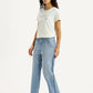 Women's Light Blue Baggy Loose Fit Carpenter Mid Rise Jeans - Side View