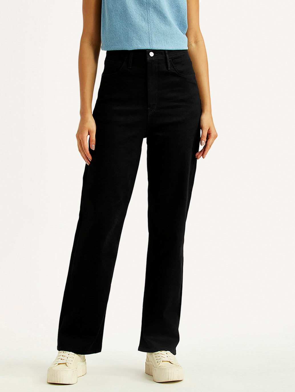 Women's Redloop Black Straight Fit High Rise Jeans - Front View