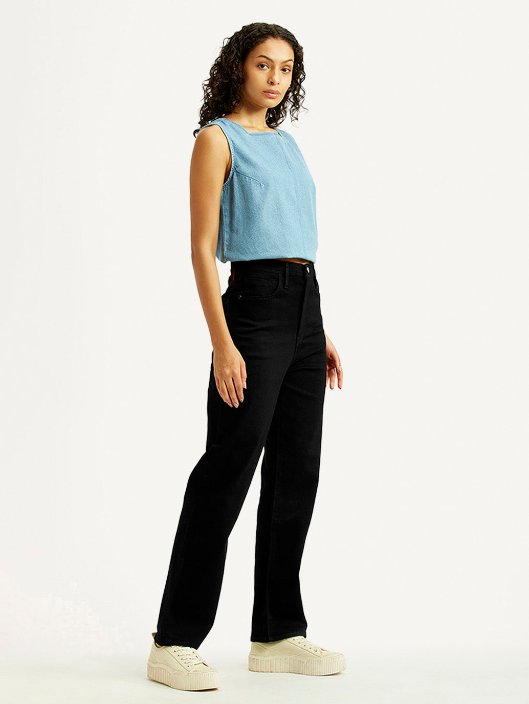 Women's Redloop Black Straight Fit High Rise Jeans - Side View