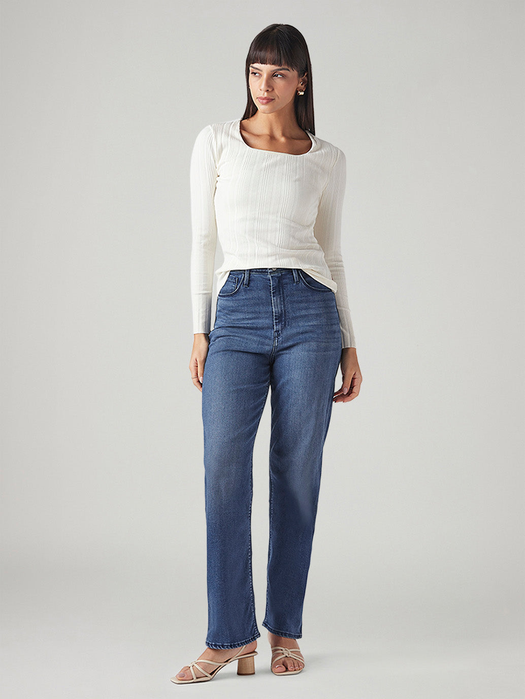 Women's Dark Indigo Ribcage Straight Fit High Rise Redloop Jeans