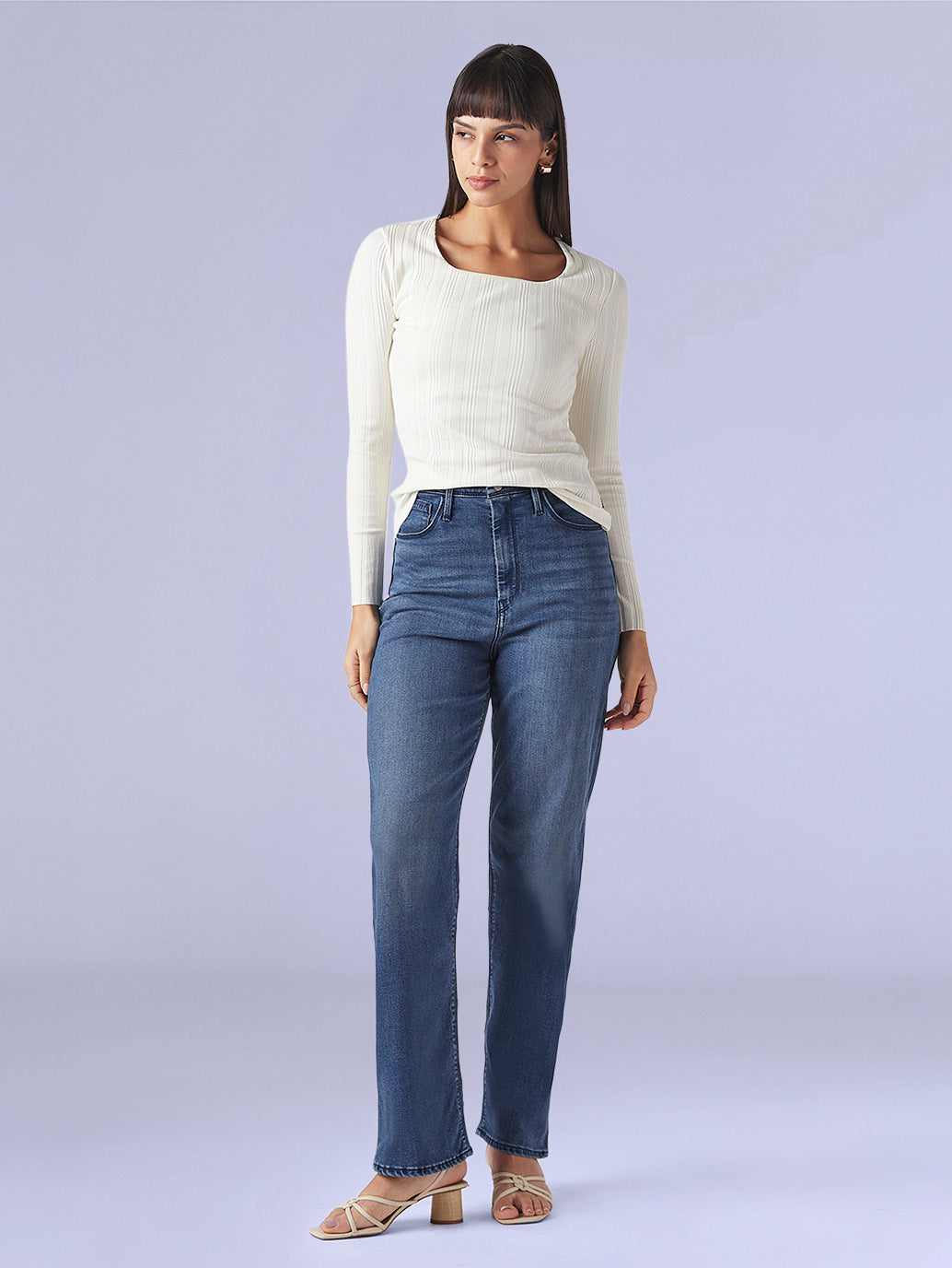 Women's Dark Indigo Ribcage Straight Fit High Rise Redloop Jeans