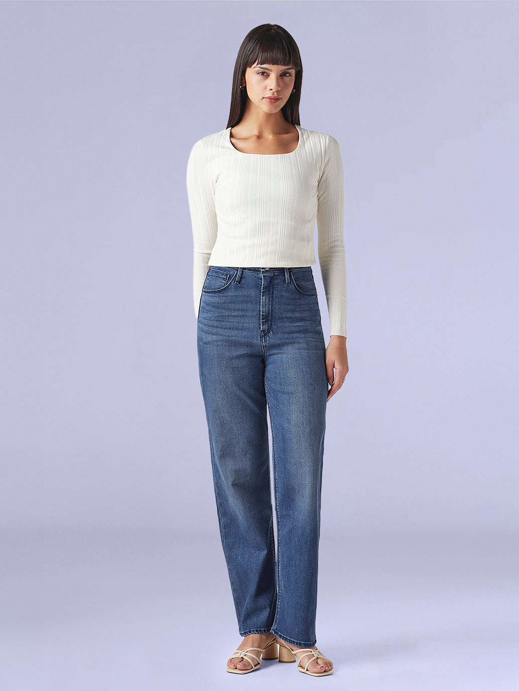 Women's Dark Indigo Ribcage Straight Fit High Rise Redloop Jeans - a2787ff2-bdb9-4614-980f-941bcbedfa19 View