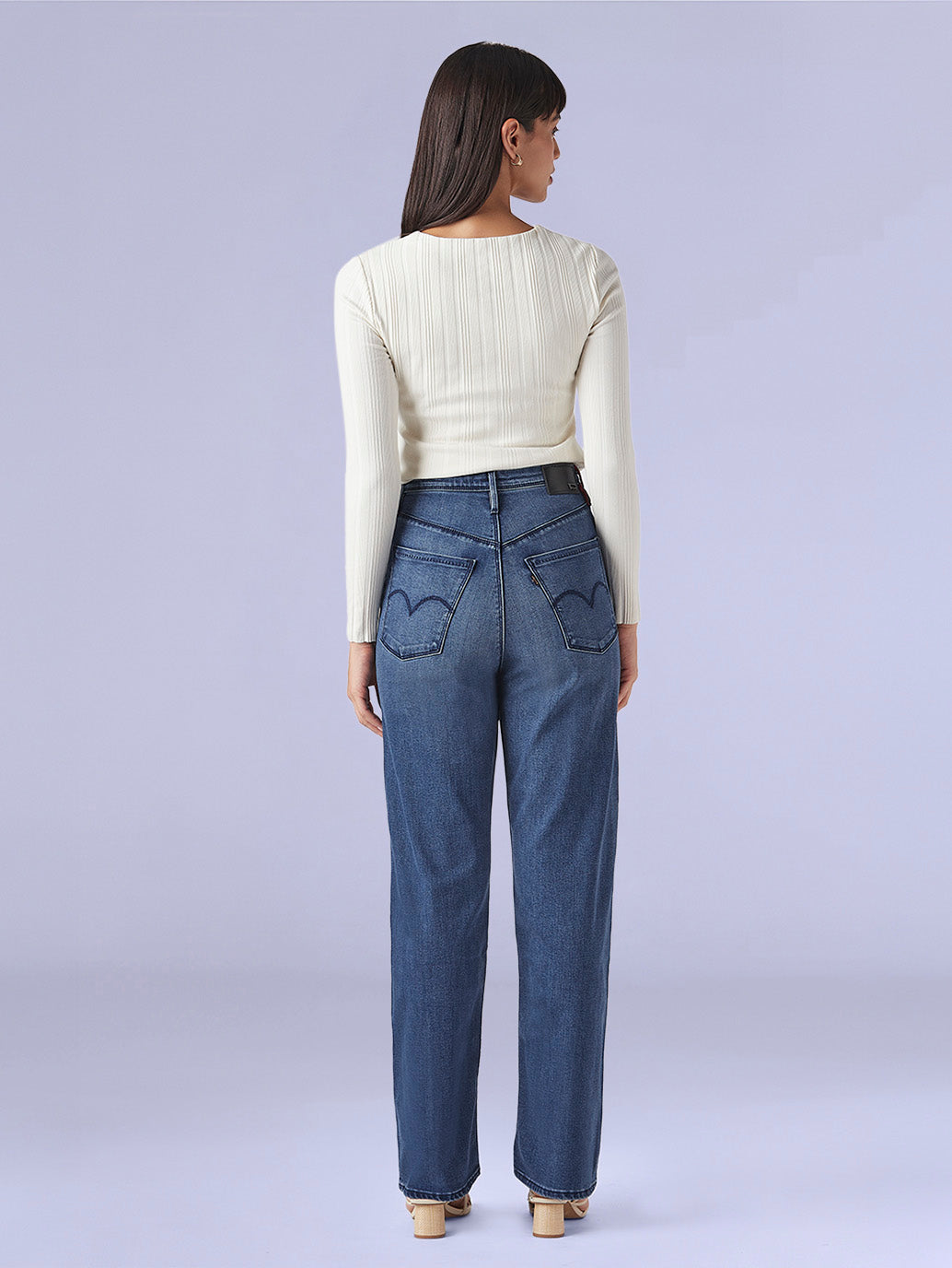Women's Dark Indigo Ribcage Straight Fit High Rise Redloop Jeans - 93bff7f7-b172-48e9-86ab-bbc6acb26d5d View