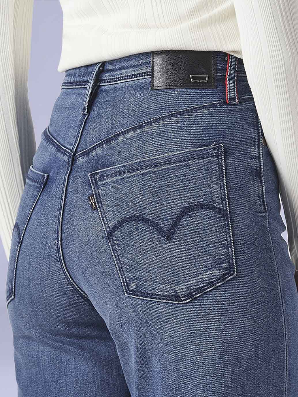 Women's Dark Indigo Ribcage Straight Fit High Rise Redloop Jeans - 0bdfa306-be60-4223-8fc2-256e747c9f95 View