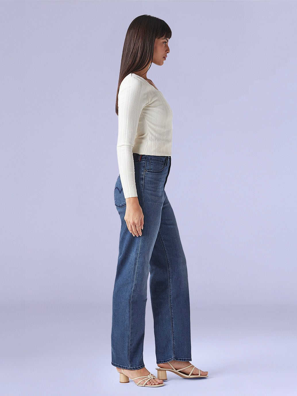 Women's Dark Indigo Ribcage Straight Fit High Rise Redloop Jeans - fe150255-7fe5-4854-b853-7604faa70742 View
