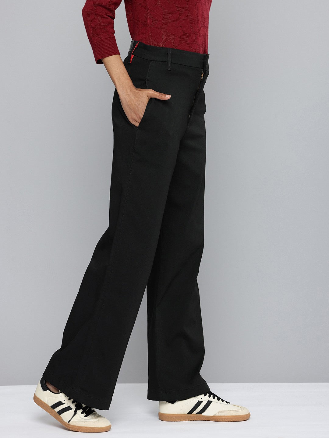 Women's Redloop Black Ribcage Bell Bottom Wide Leg Fit High Rise