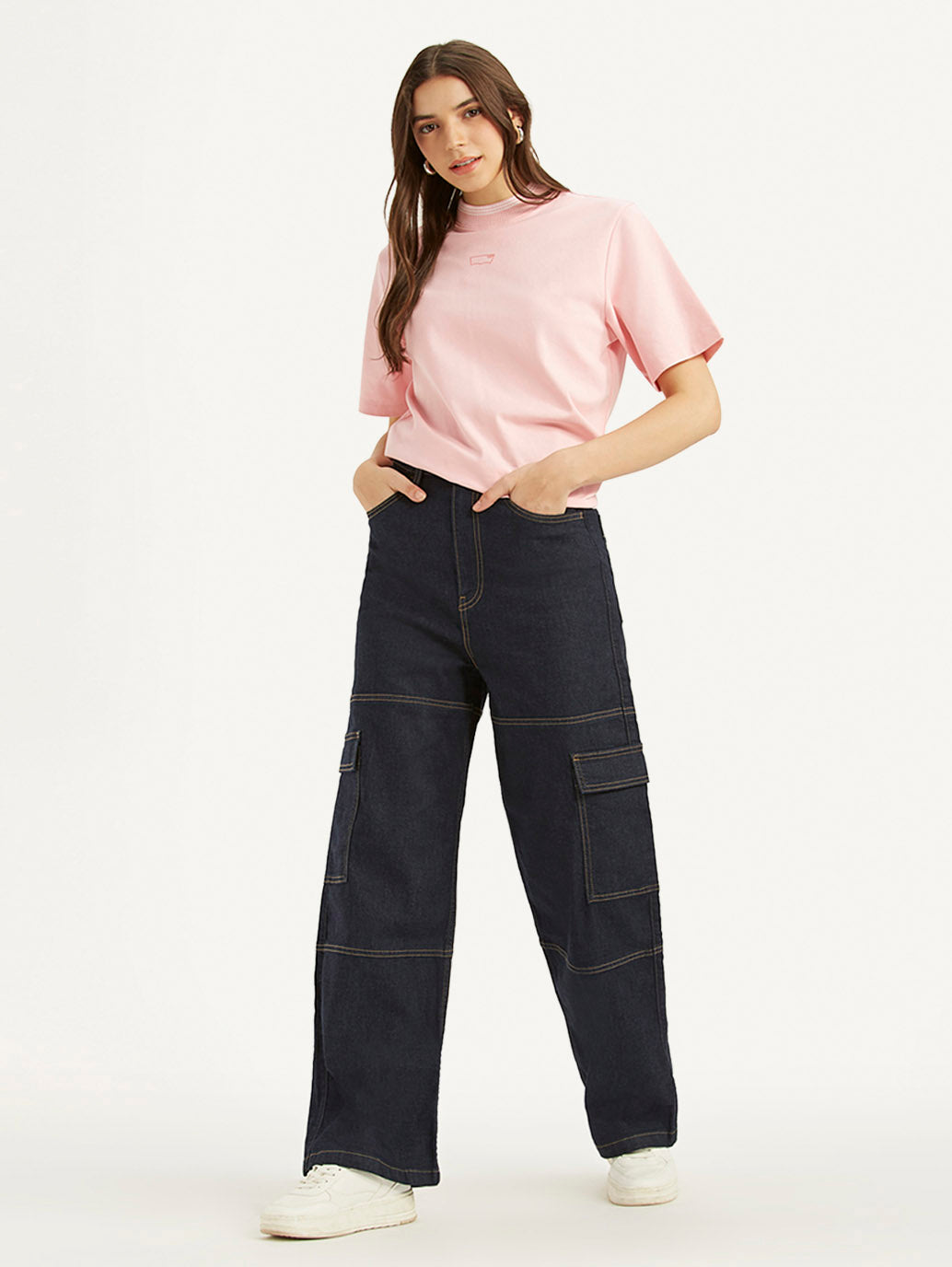 Women's Navy Blue Baggy Fit High Rise Jeans