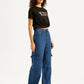 Women's High Rise Baggy Fit Blue Cargo Jeans