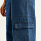 Women's High Rise Baggy Fit Blue Cargo Jeans