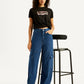 Women's High Rise Baggy Fit Blue Cargo Jeans