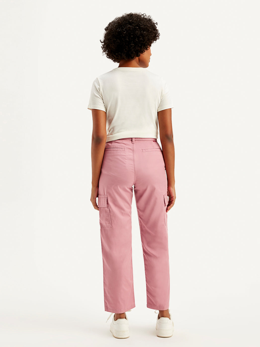 Women's Mid Rise Pink Tapered Cargo Trousers