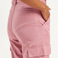 Women's Mid Rise Pink Tapered Cargo Trousers