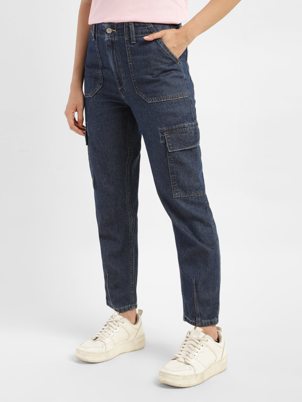 Women's Mid Rise Navy Cargo Trousers