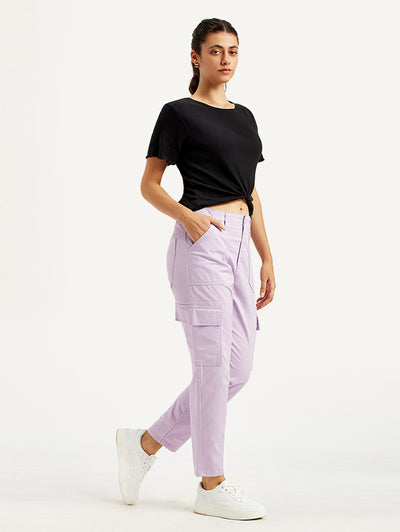 Women's High Rise Lilac Cargo Trousers