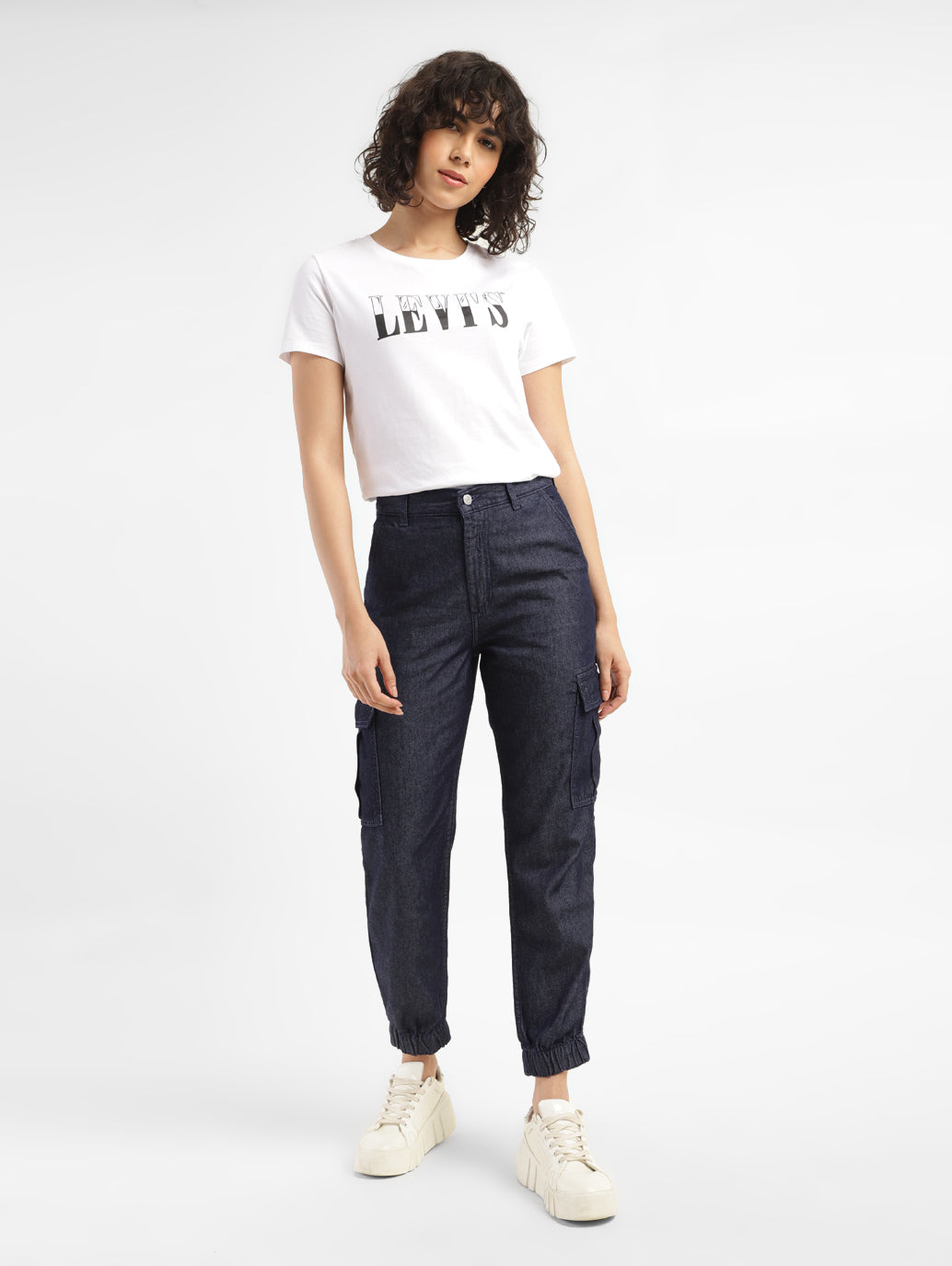 Women's Mid Rise Indigo Cargo Trousers