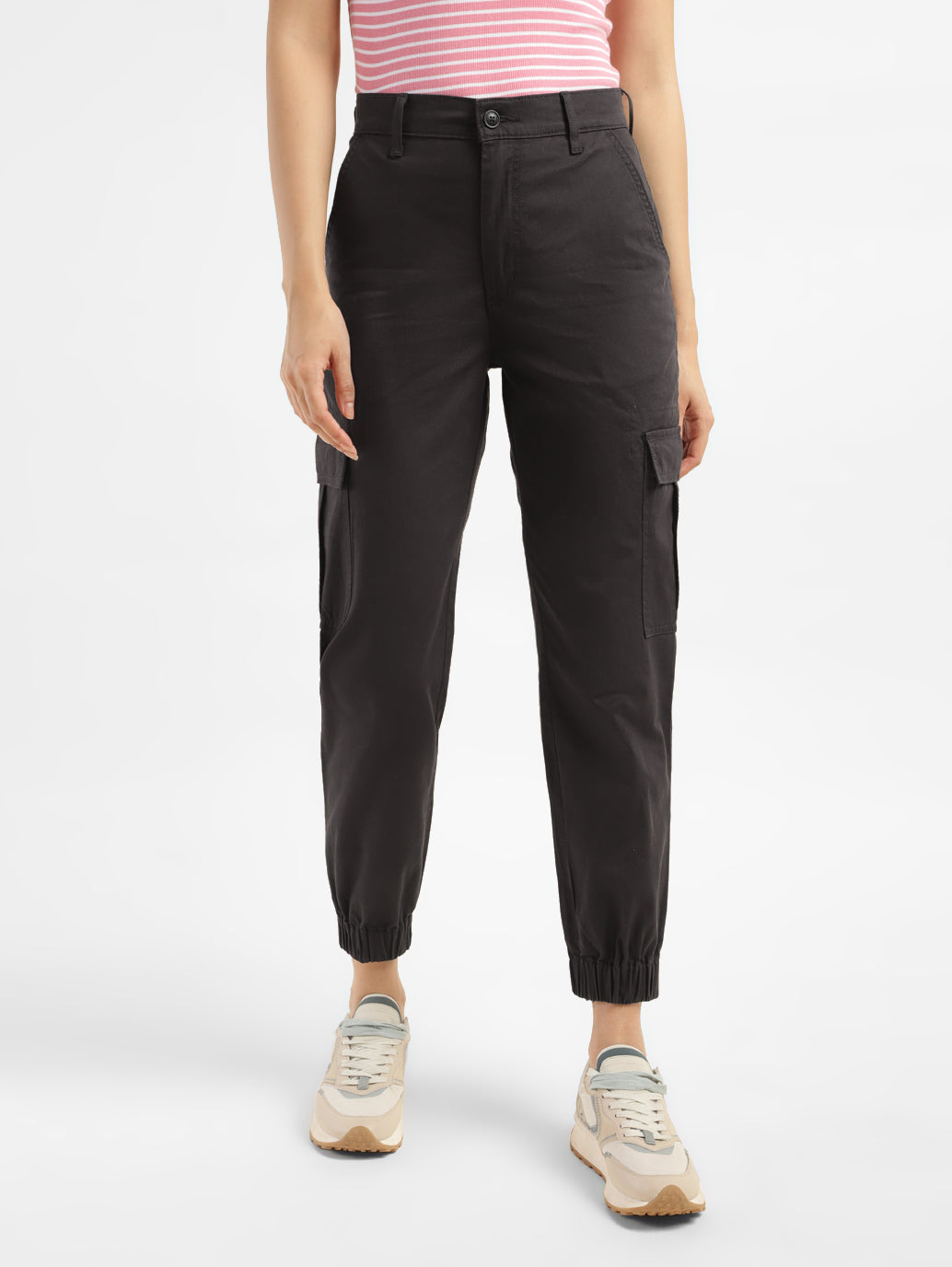 Women's Mid Rise Green Cargo Trousers