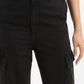 Women's High Rise Black Loose Fit Cargo Trousers
