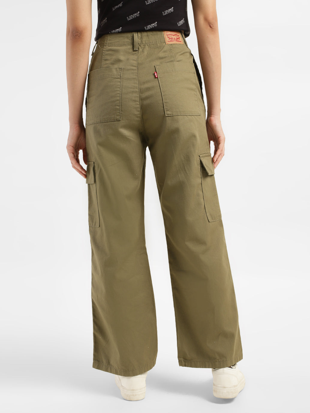 Women's High Rise Olive Loose Fit Cargo Trousers