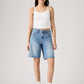 Women's Med Indigo Baggy Fit Mid Rise Shorts - Front View