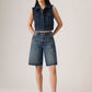 Women's Mid Rise Blue Baggy Fit Shorts - Styleshot View