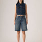 Women's Mid Rise Blue Baggy Fit Shorts - Front View