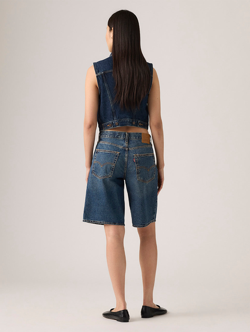 Women's Mid Rise Blue Baggy Fit Shorts - Back View