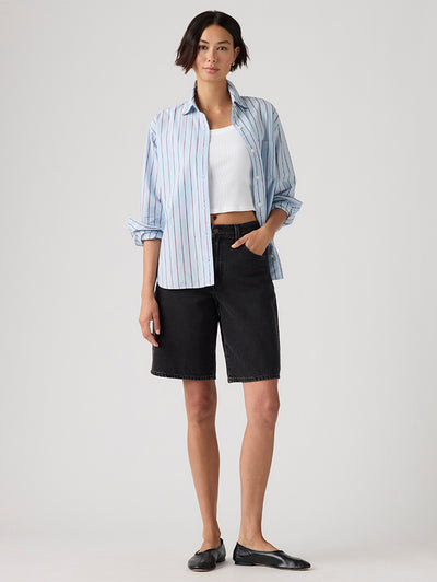 Women's Mid Rise Black Baggy Fit Shorts