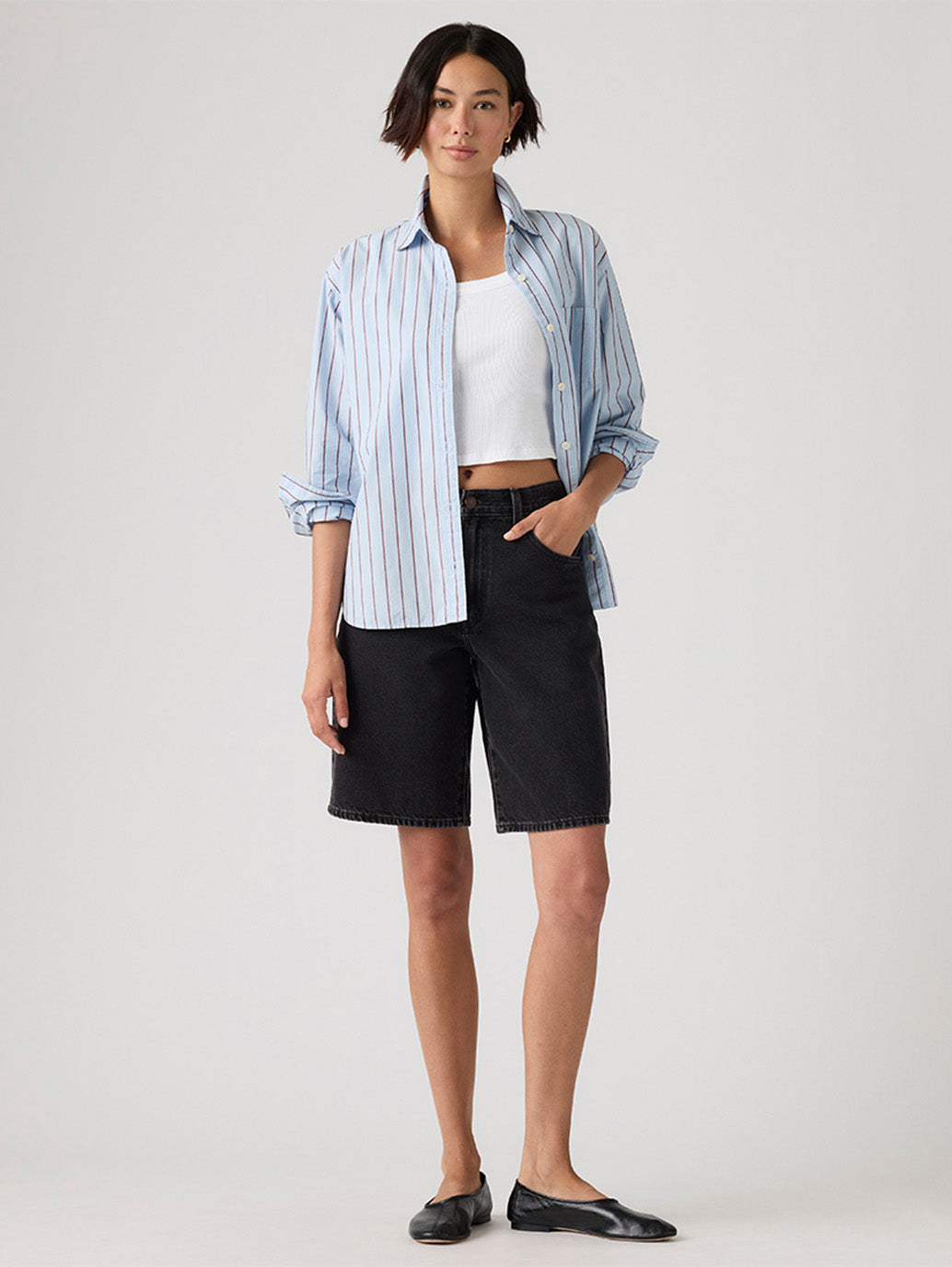 Women's Mid Rise Black Baggy Fit Shorts