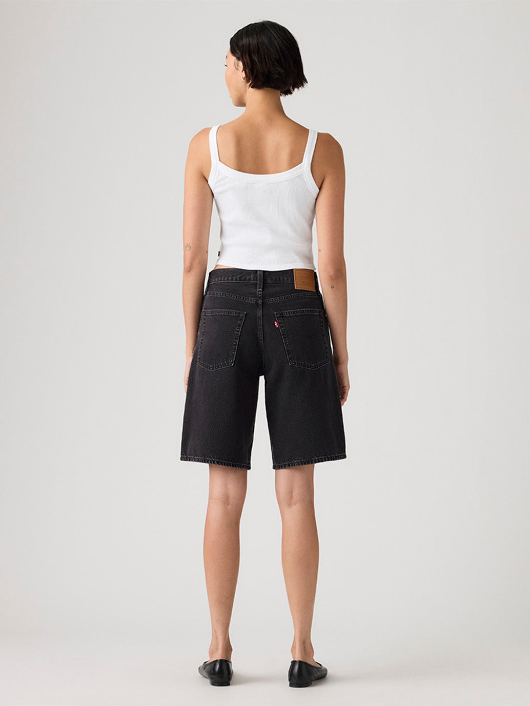Women's Mid Rise Black Baggy Fit Shorts - Back View