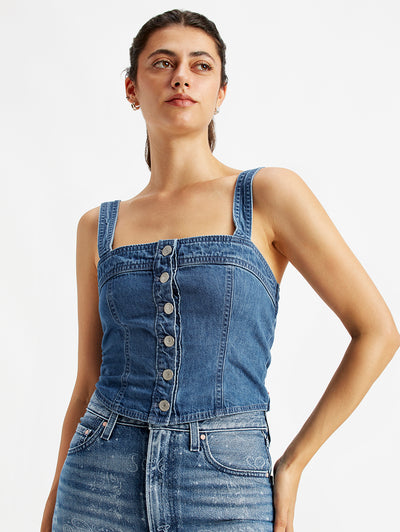 Women's Solid Blue Denim Corset Top