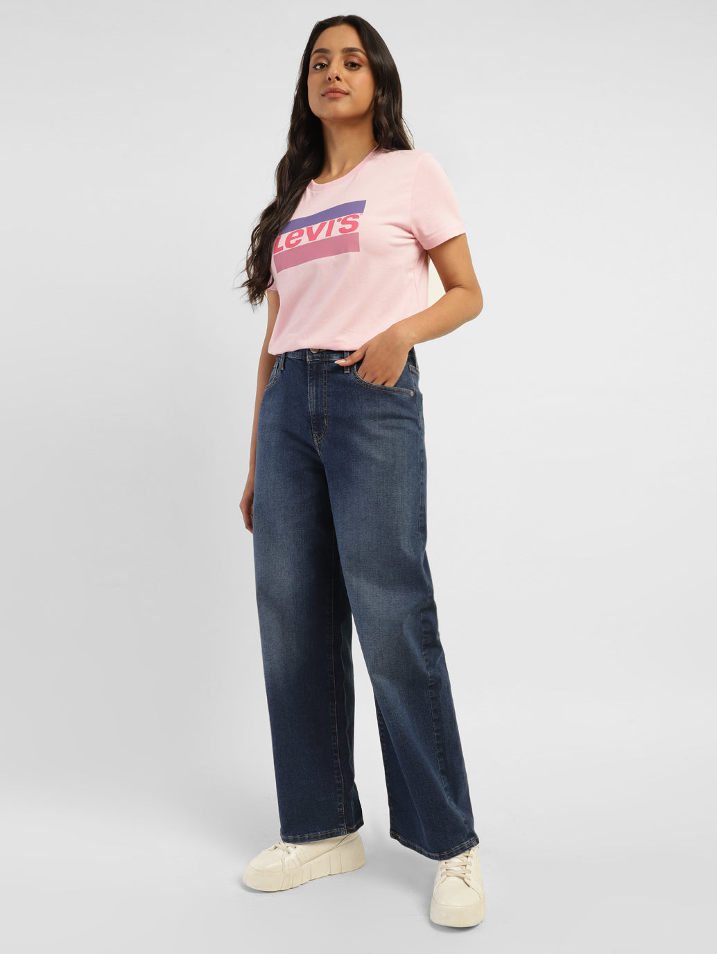 Women's Blue Wide Leg Fit High Rise Jeans