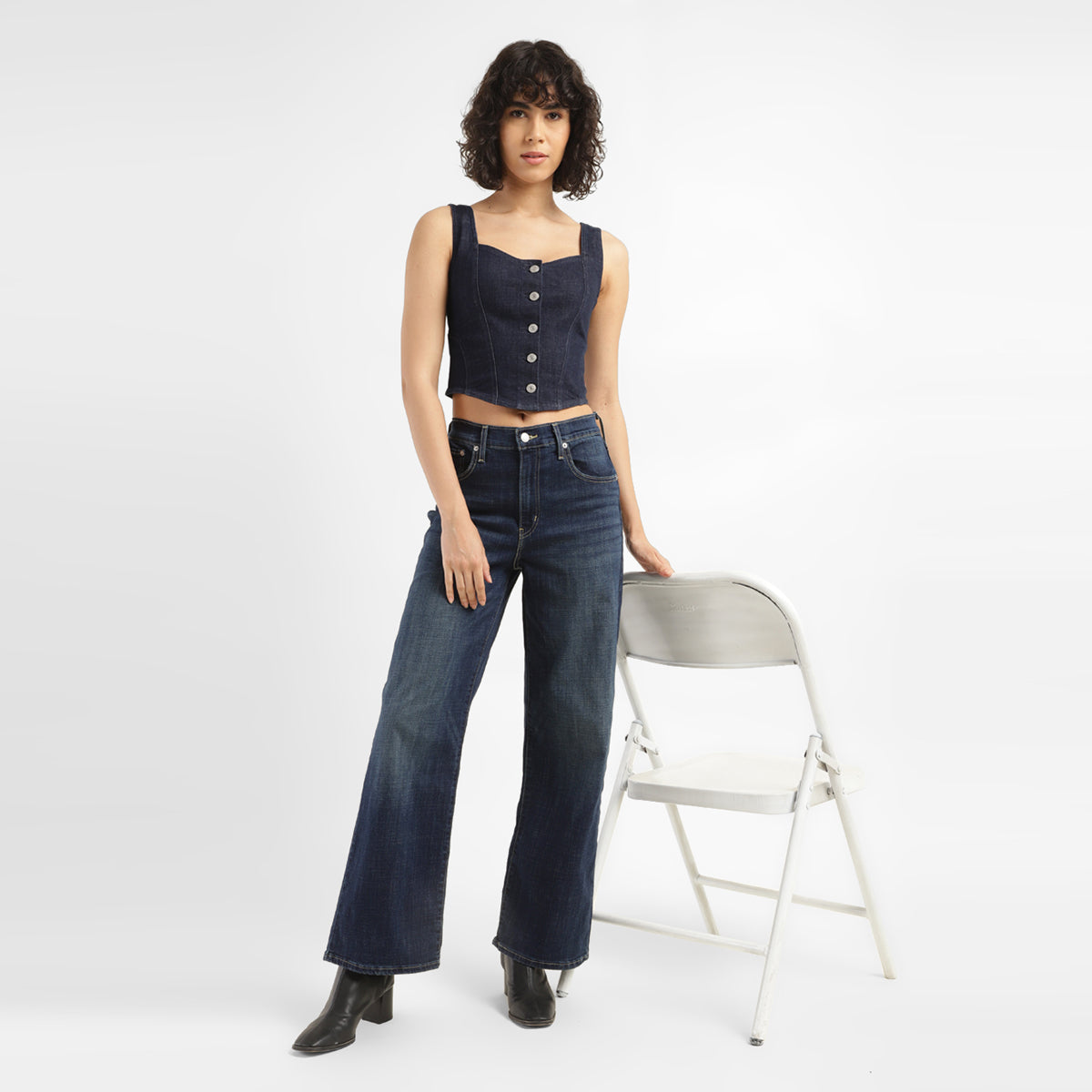Women's Blue Wide Leg Fit High Rise Jeans