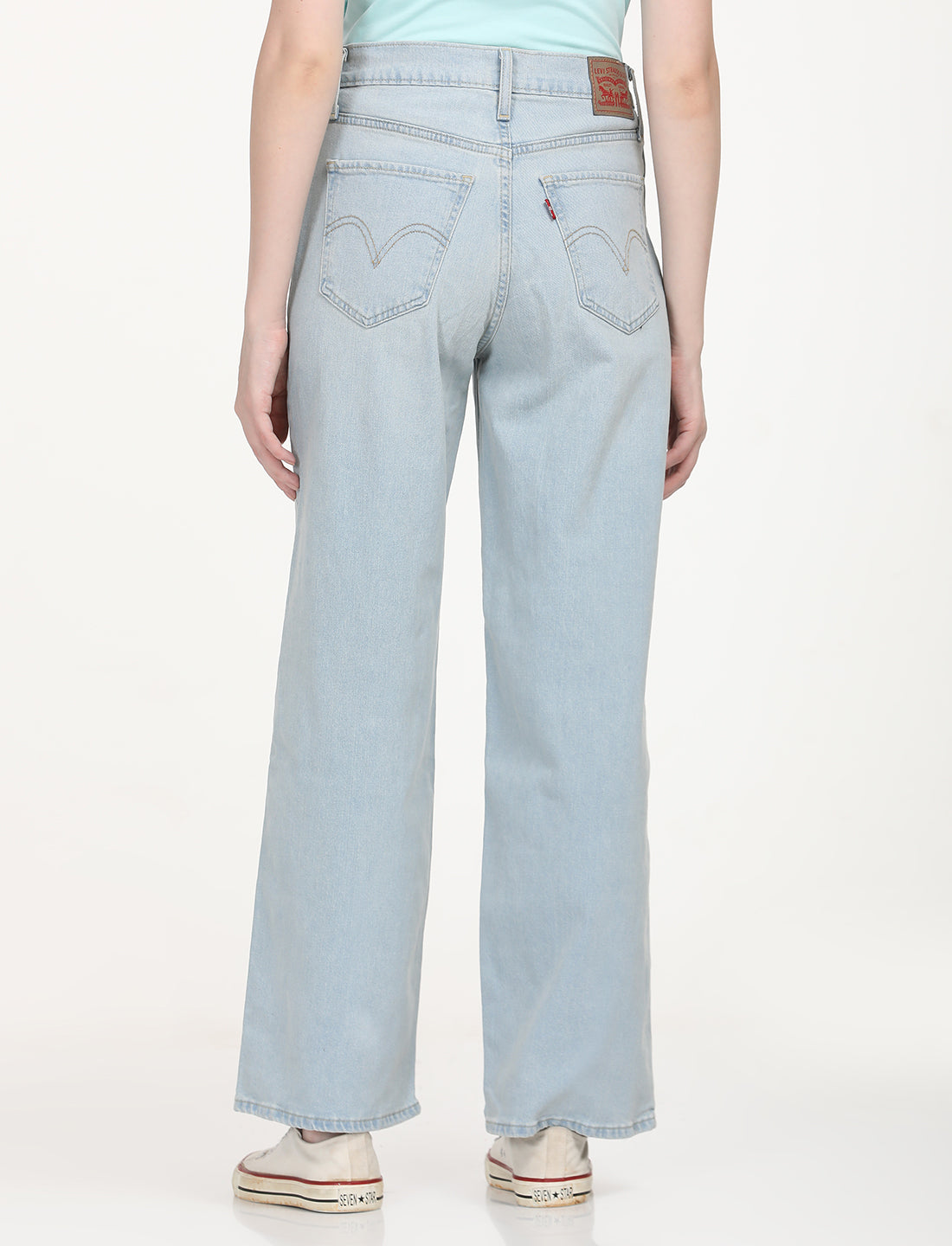 Women's Light Blue Wide Leg Fit High Rise Jeans - Back View