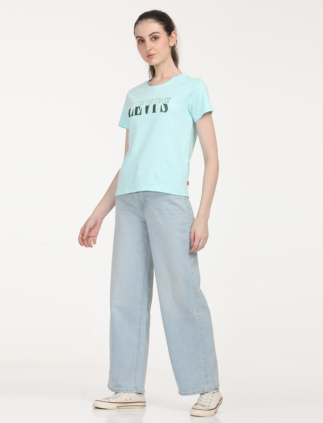 Women's Light Blue Wide Leg Fit High Rise Jeans - 7 View