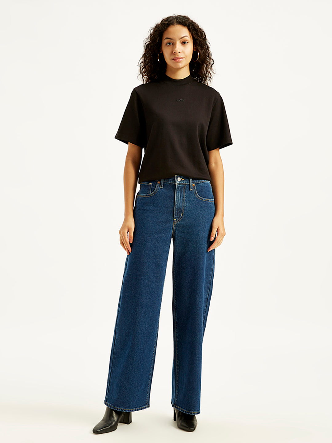 Women's Navy Blue Wide Leg Fit High Rise Jeans
