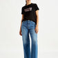 Women's Blue Wide Leg Fit High Rise Jeans - Front View