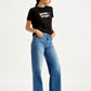 Women's Blue Wide Leg Fit High Rise Jeans - Side View