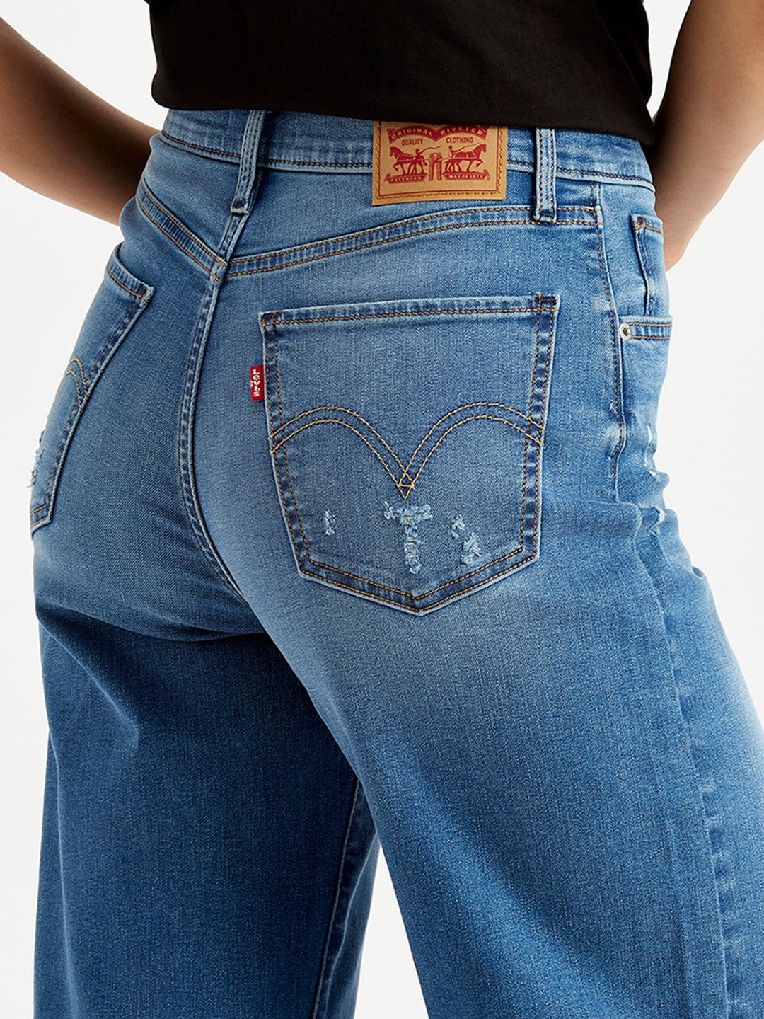 Women's Blue Wide Leg Fit High Rise Jeans - Detail View