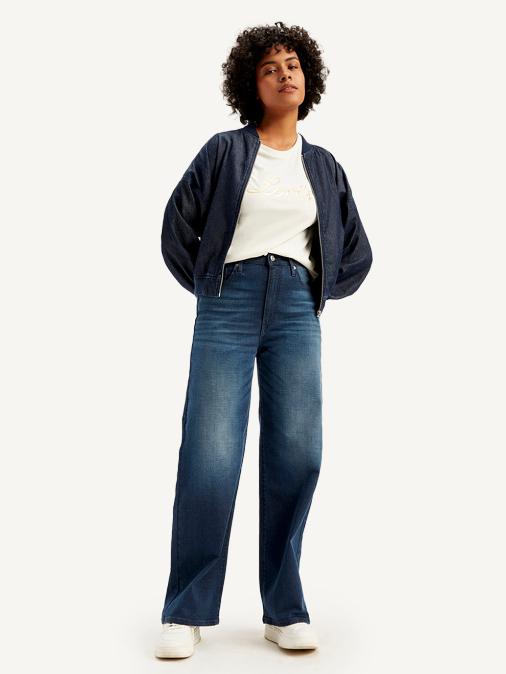 Women's Navy Blue Wide Leg Fit High Rise Jeans