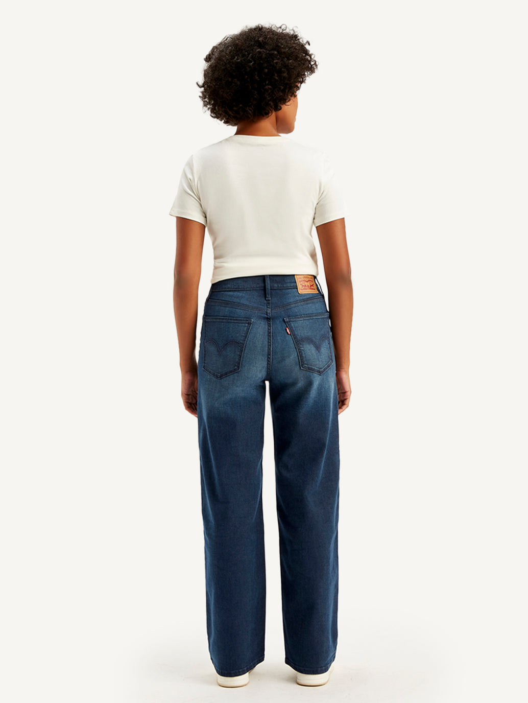 Women's Navy Blue Wide Leg Fit High Rise Jeans - Back View