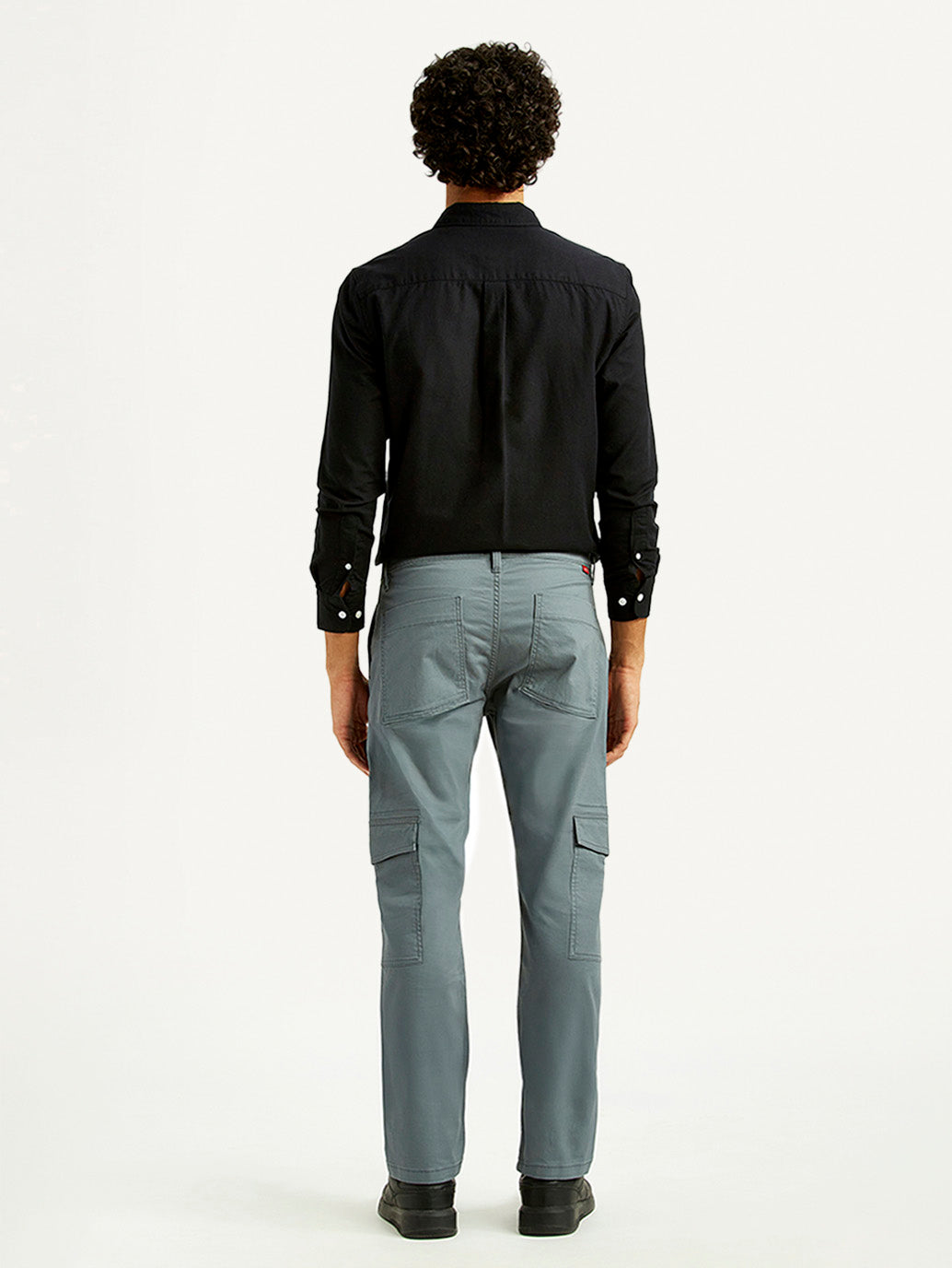 Men's Grey Slim Fit Cargo Trousers - Back View