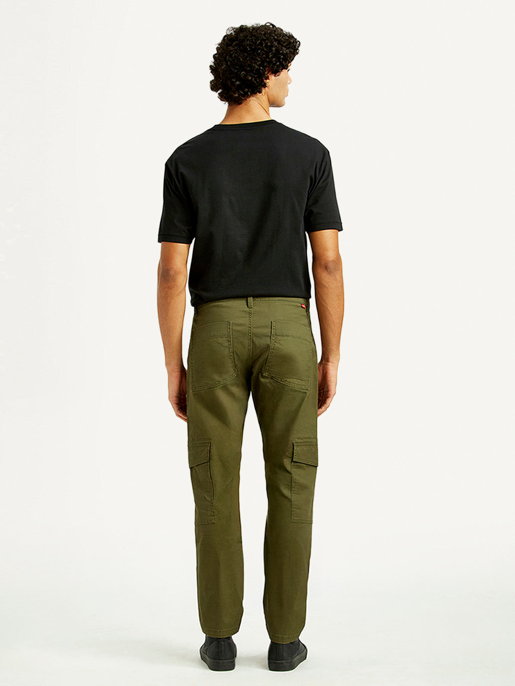 Men's Olive Green Slim Fit Cargo Trousers - Back View
