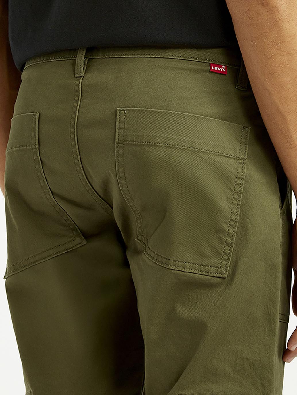 Men's Olive Green Slim Fit Cargo Trousers - Detail View