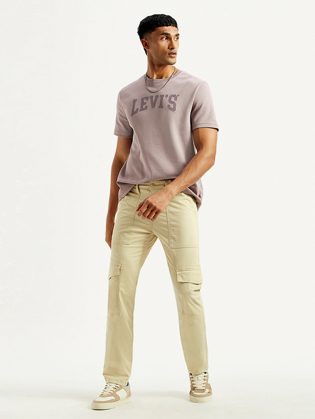 Men's 511 Beige Slim Fit cargo Trousers - Styleshot View