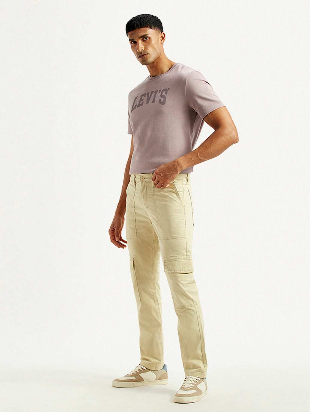 Men's 511 Beige Slim Fit cargo Trousers - Side View