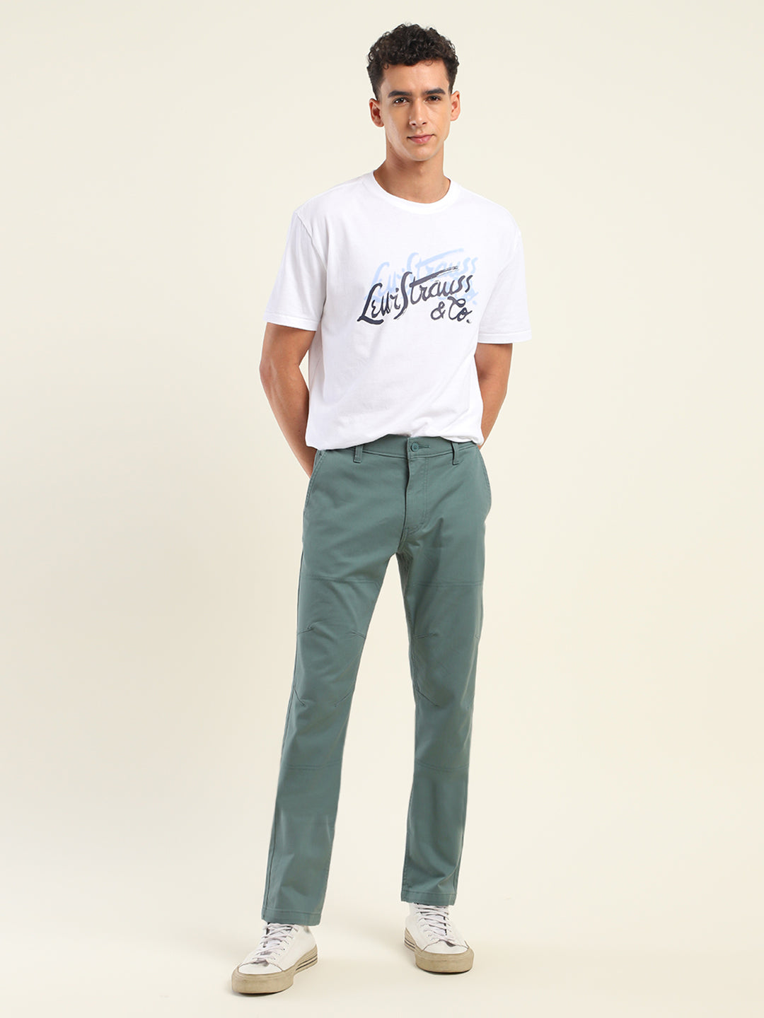 Men's Slim Fit Green Cargo Trousers