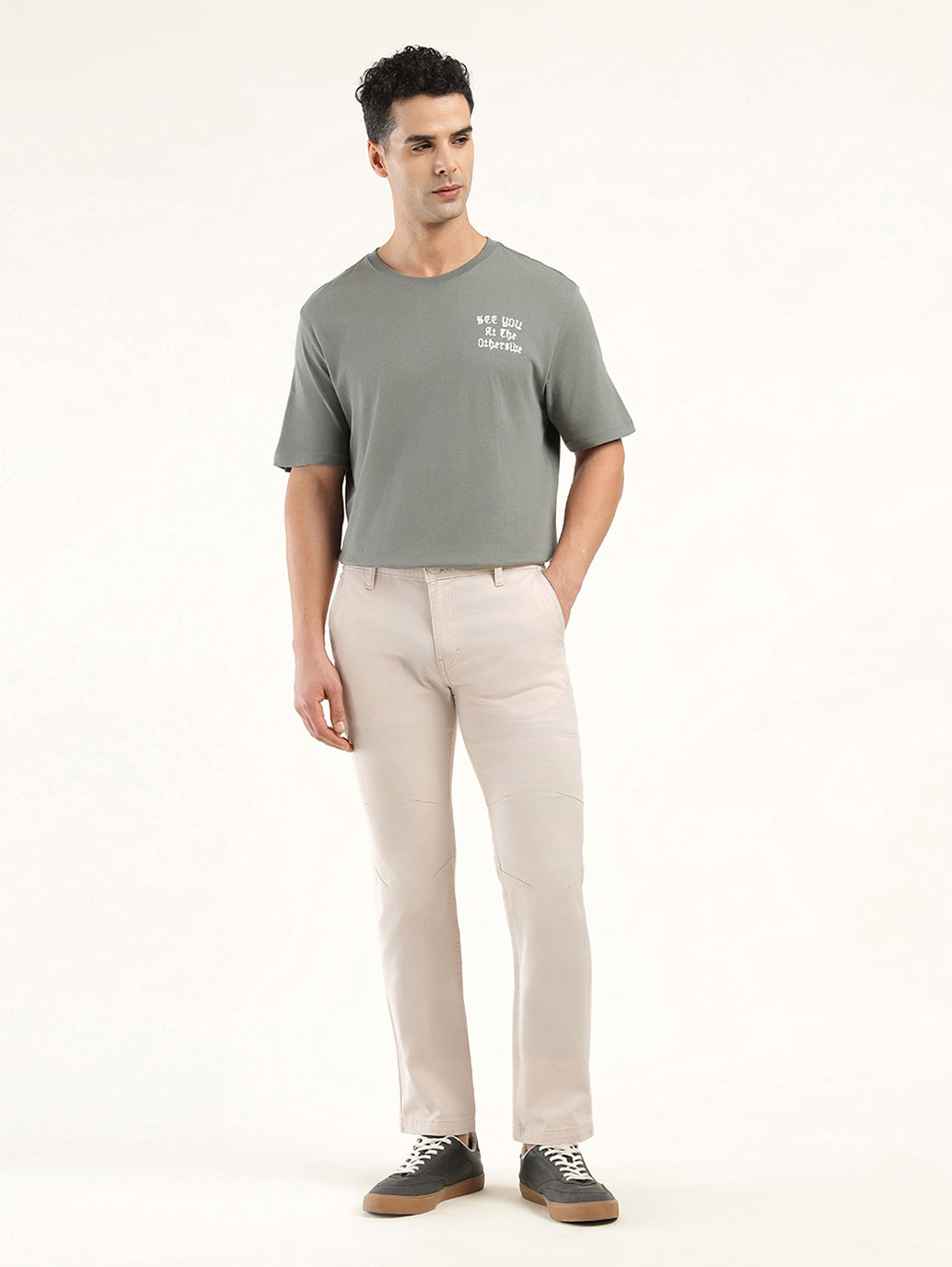 Men's Cream Slim Fit Chinos - 551b7503-a045-470b-9abd-a3a017b4757e View